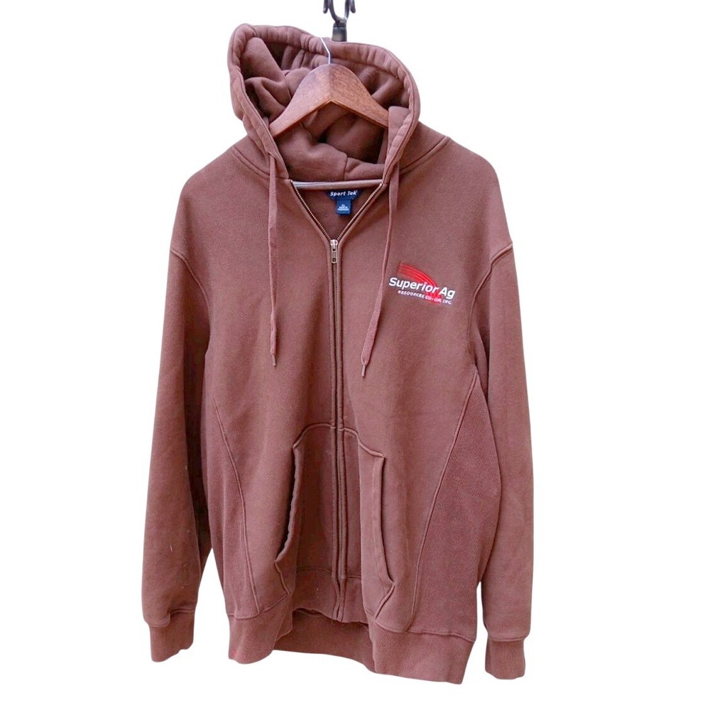 Sport-Tek Mens XL Full Zip Hoodie Brown Superior Ag Resources Co-op Sweatshirt